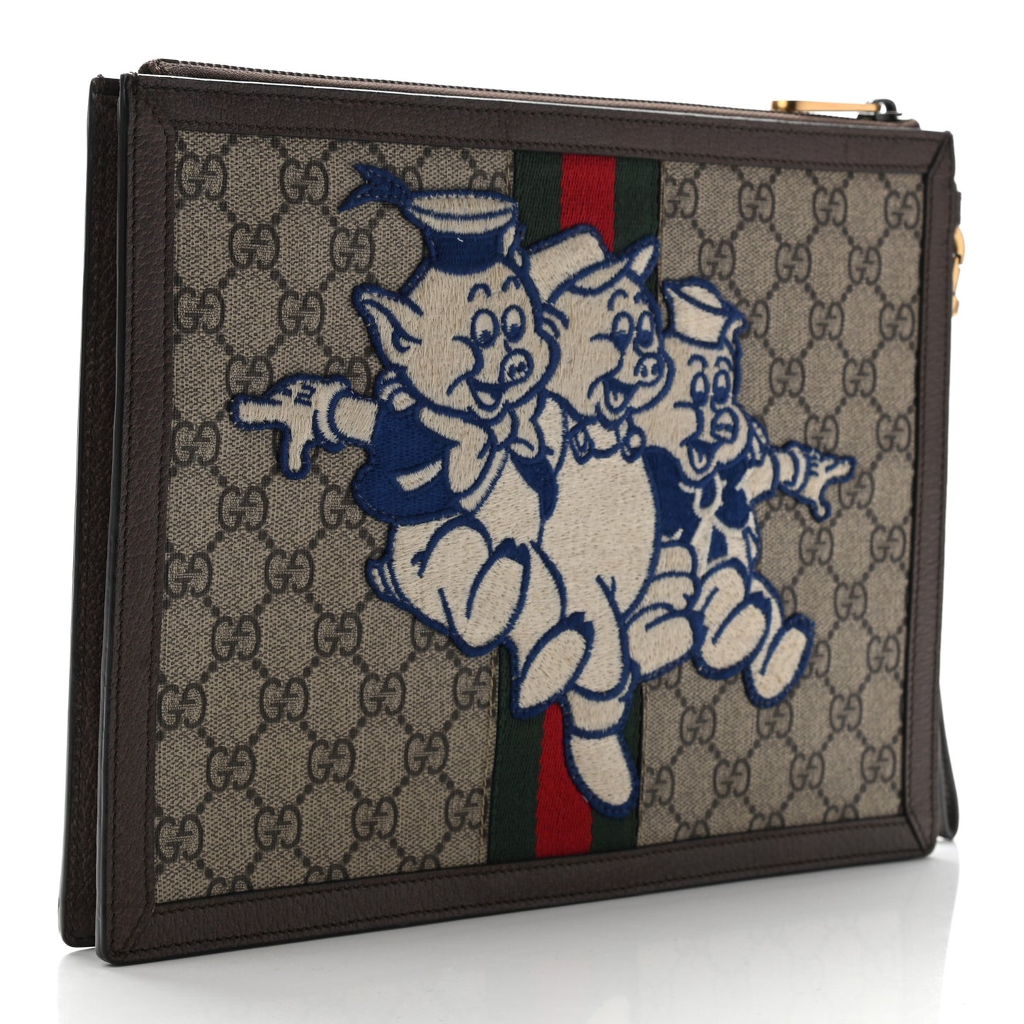 X DISNEY GG Supreme Monogram Web Three Little Pigs Ophidia Documents Holder Beige New Acero