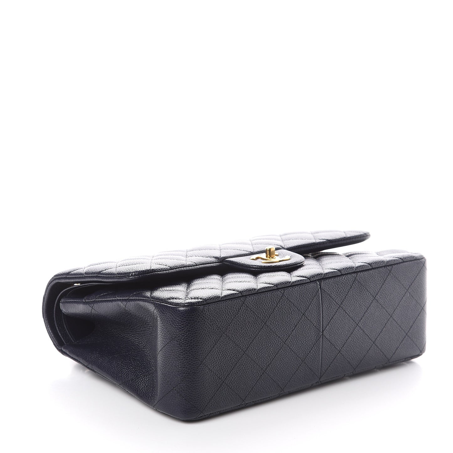 Caviar Quilted Jumbo Double Flap Navy Blue