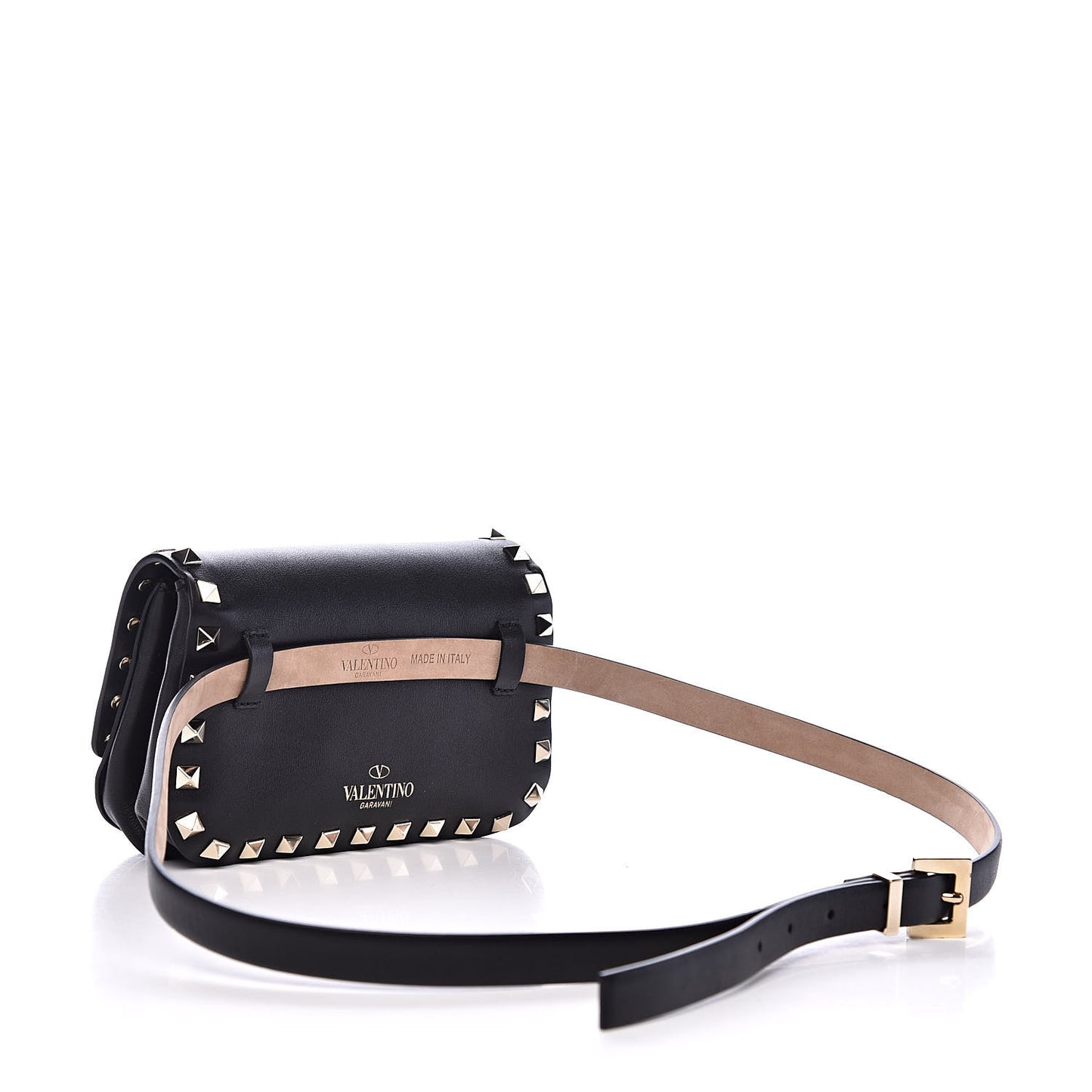 Calfskin Rockstud Belt Bag Black