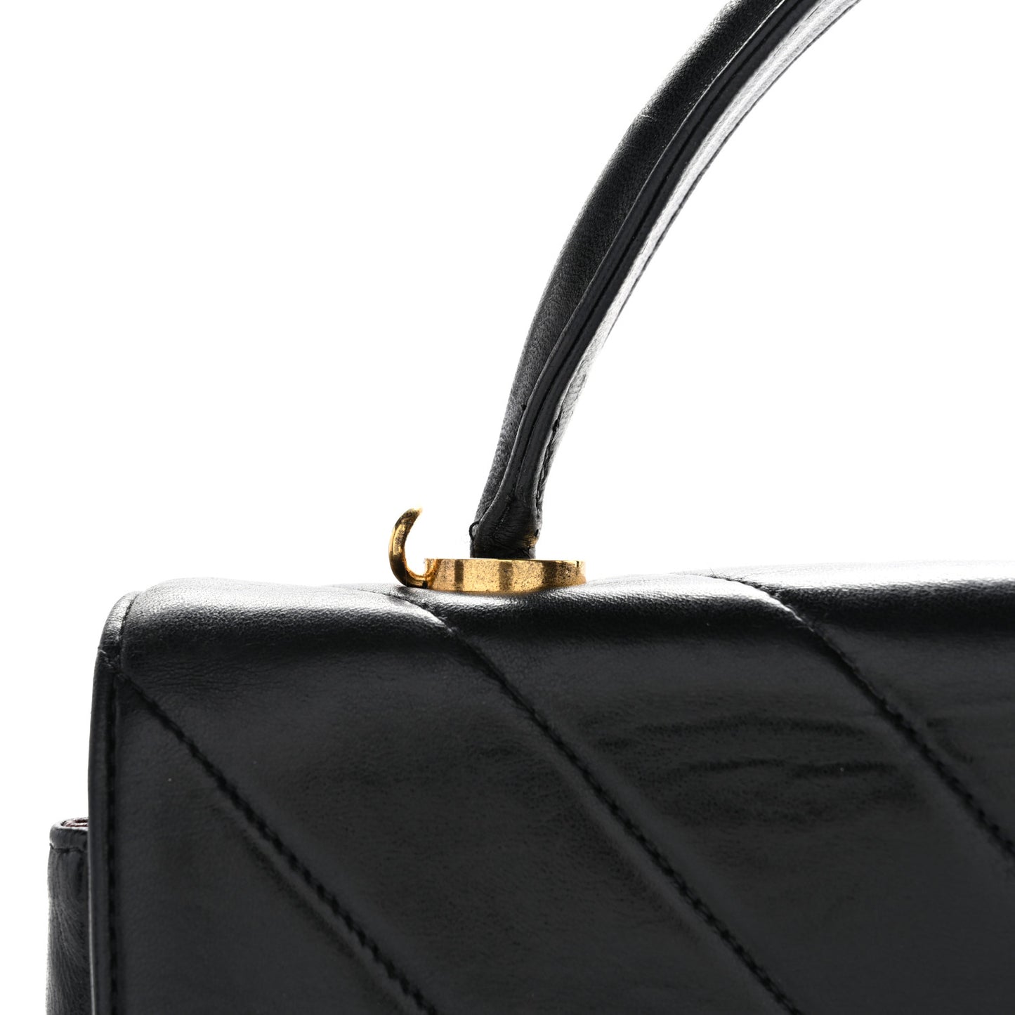 Lambskin Chevron Quilted Mini Kelly Flap Black
