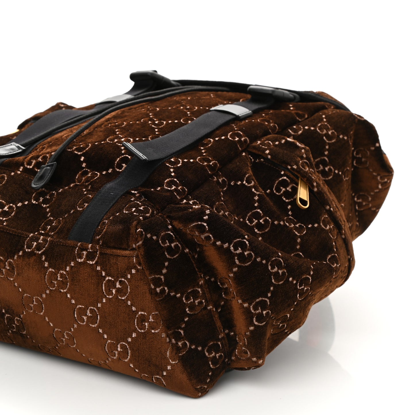 Velvet GG Monogram Web Medium Double Buckle Backpack Brown Black