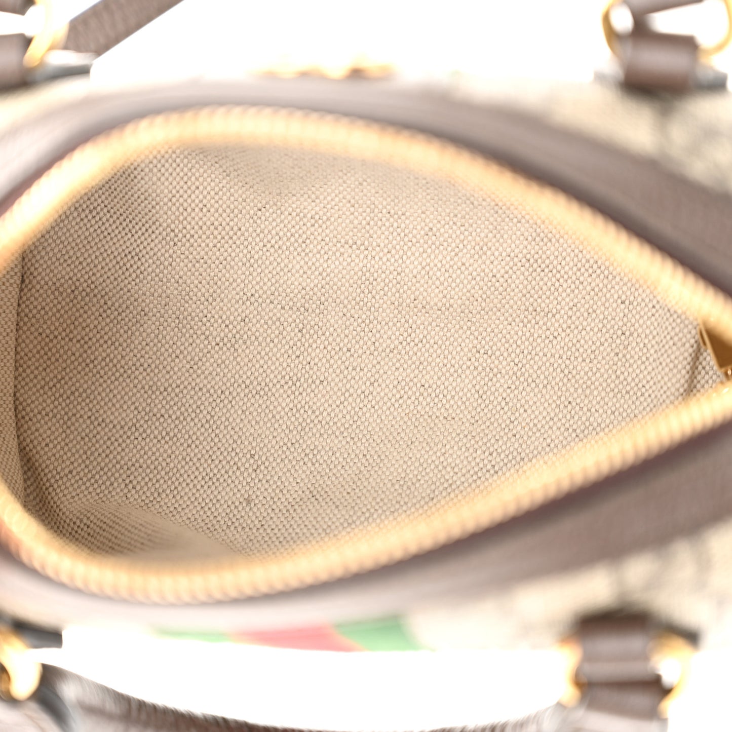 GG Supreme Monogram Textured Dollar Calfskin Web Super Mini Ophidia Top Handle Bowler Bag Beige Ebony New Acero