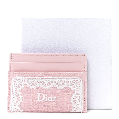 Christian Dior Calfskin Technical Fabric Oblique Lace Freesia Card Holder Pink 8 of 8