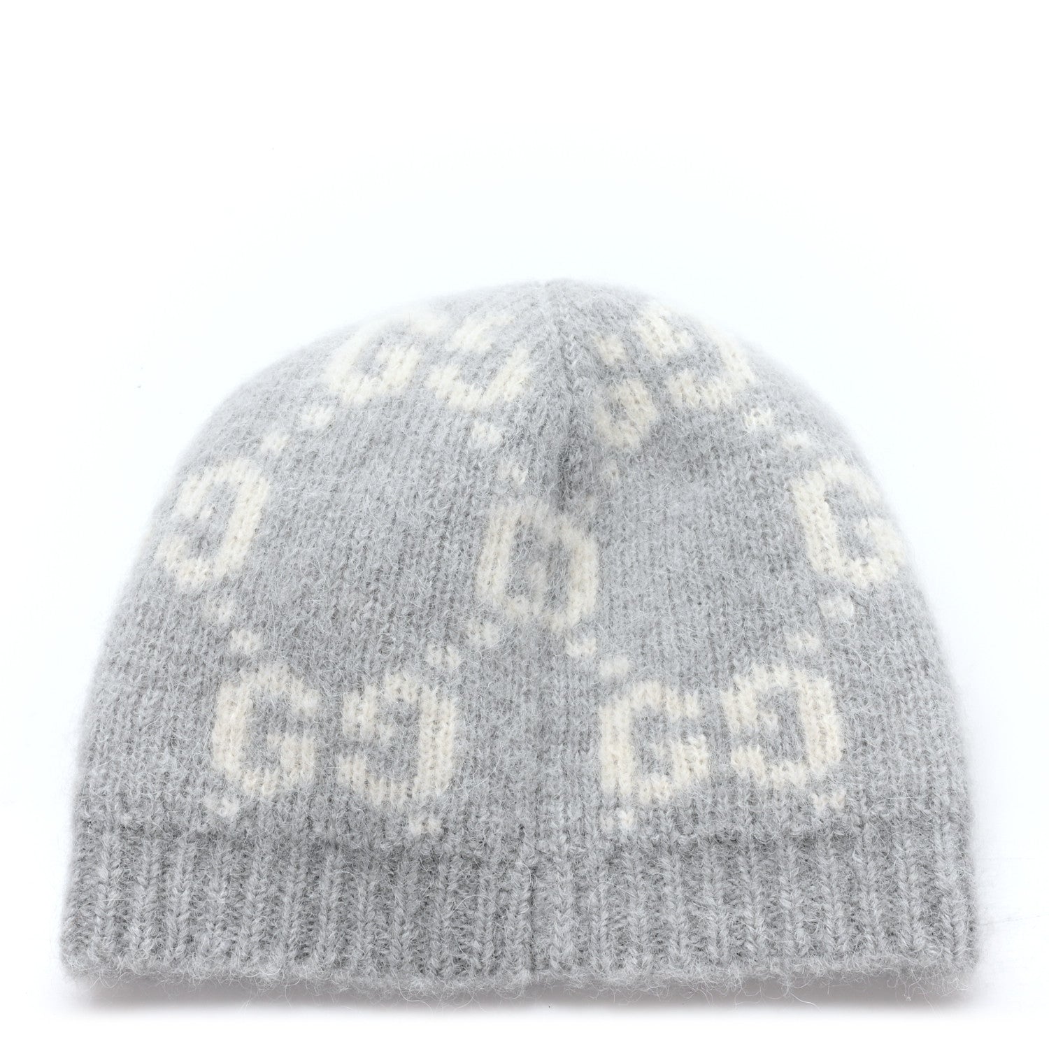 Gucci Alpaca Blend GG Beanie Hat L Light Grey White 3 of 5
