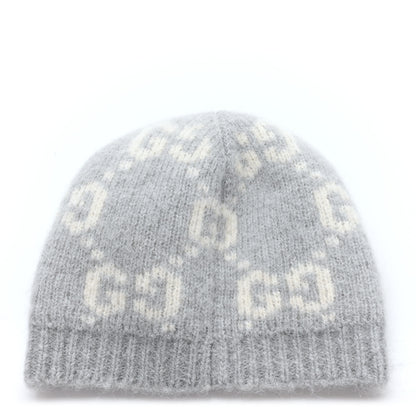 Gucci Alpaca Blend GG Beanie Hat L Light Grey White 3 of 5