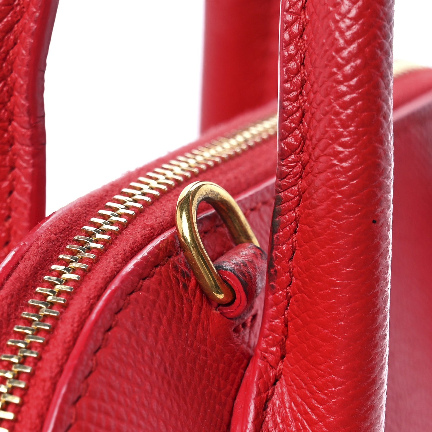 Signature Grained Calfskin Logo XXS Ville Top Handle Bag Rouge Coquelicot Black