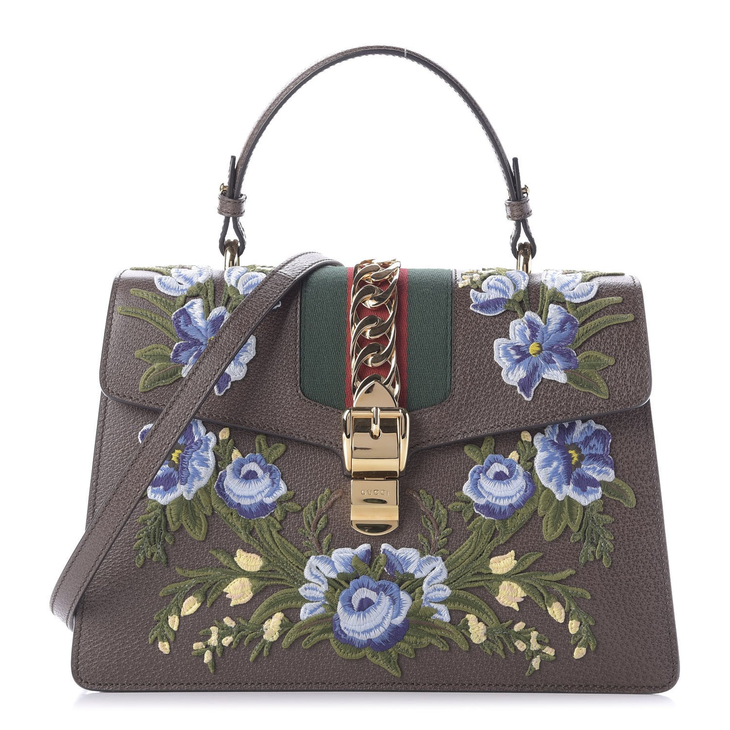 Calfskin Embroidered Medium Sylvie Top Handle Bag New Acero Multicolor