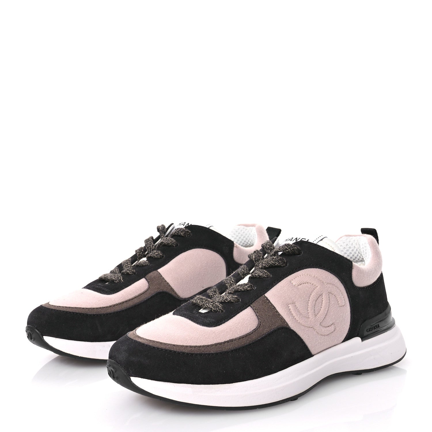 Chanel Suede Calfskin Fabric CC Sneakers 37 Dark Grey Light Pink 4 of 7