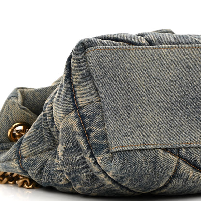 Saint Laurent Denim Quilted Loulou Puffer Monogram Chain Satchel Rodeo Blue 9 of 10
