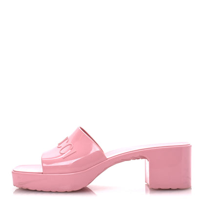 Gucci Rubber Gucci Logo Womens Platform 20/60mm Slide Sandals 38 Wild Rose 1 of 15