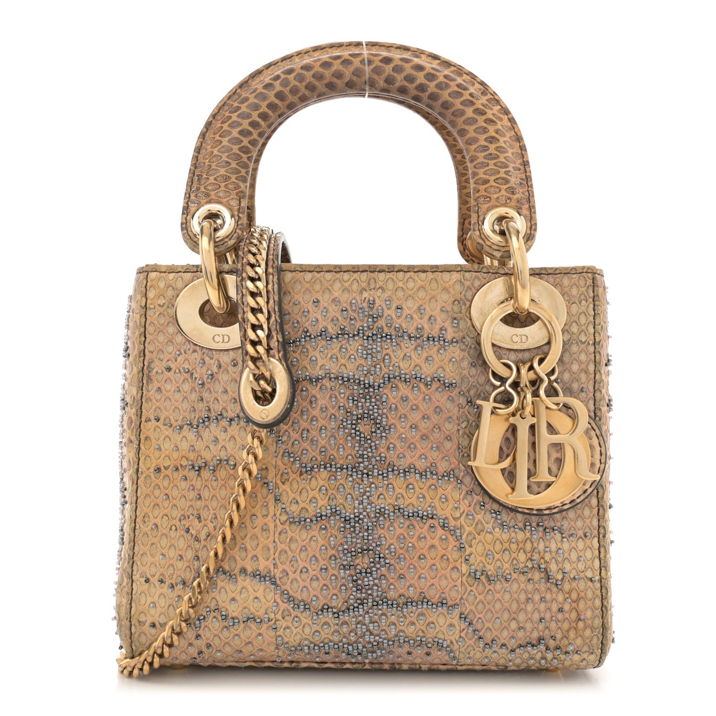 Snakeskin Beaded Mini Lady Dior Beige Multicolor