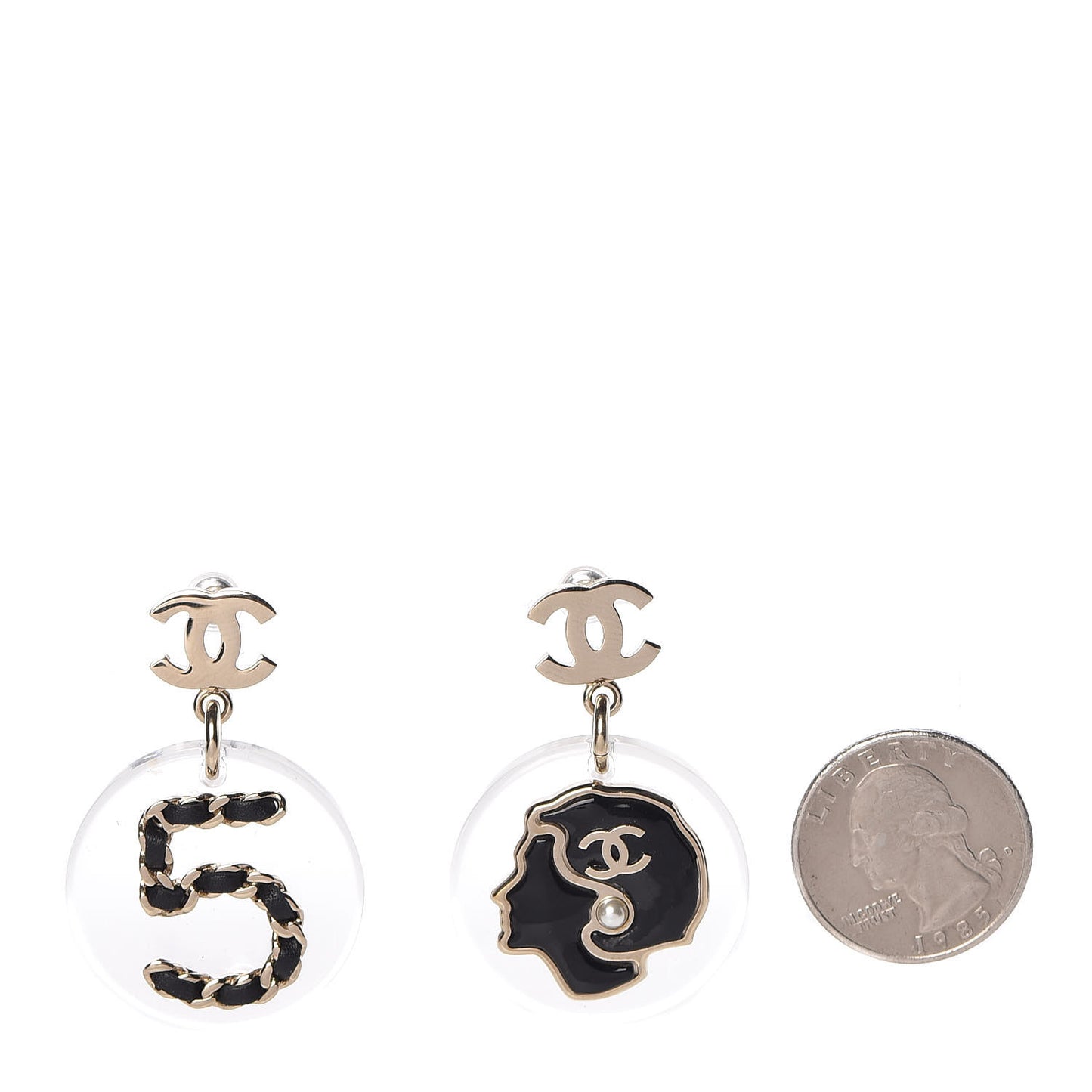 Resin Lambskin Chain N°5 Coco CC Drop Earrings Black Gold