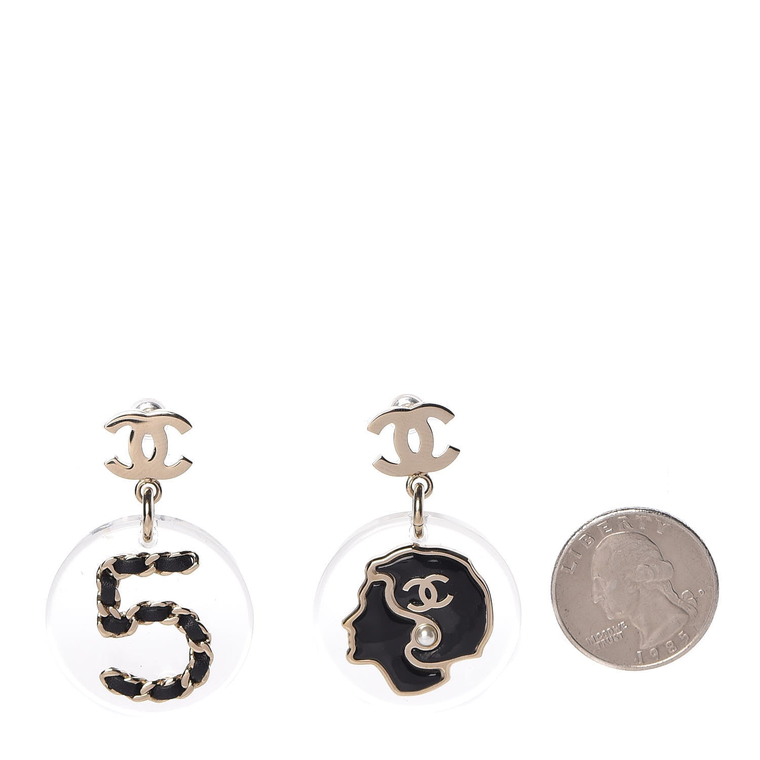 Chanel Resin Lambskin Chain N°5 Coco CC Drop Earrings Black Gold 2 of 5