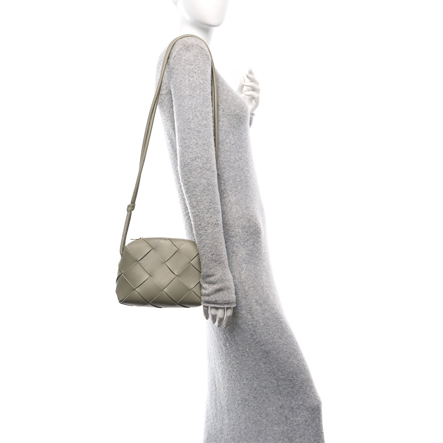 Bottega Veneta Lambskin Maxi Intreccio Small Cassette Camera Bag Travertine 2 of 9