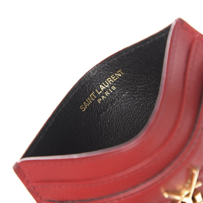 Saint Laurent Grain De Poudre Matelasse Chevron Monogram Credit Card Case New Red 6 of 10