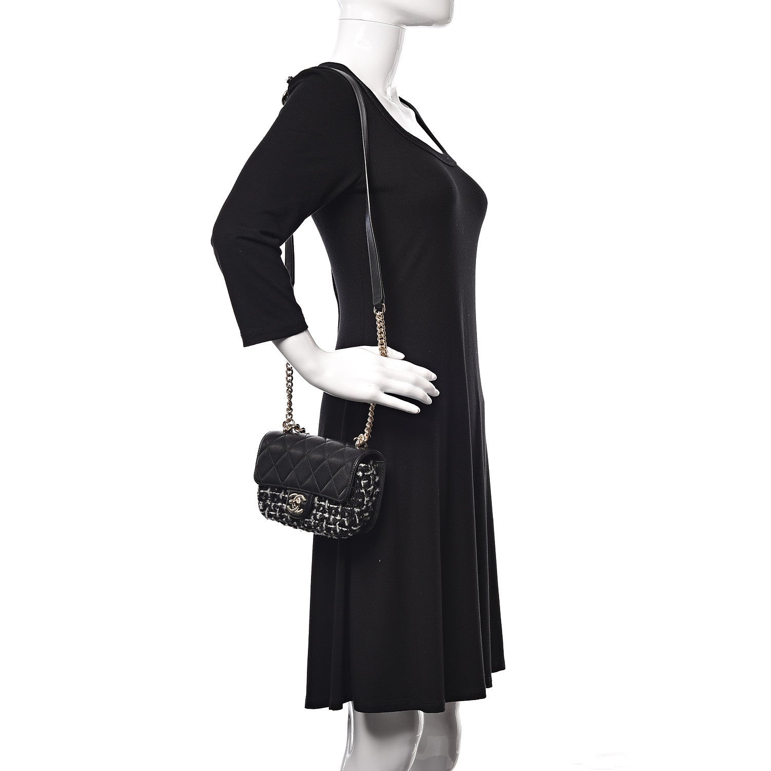 Chanel Tweed Calfskin Quilted Flap Black Multicolor 2 of 9