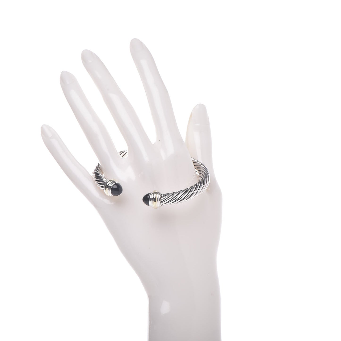 Sterling Silver 14K Yellow Gold Black Onyx 7mm Cable Classics Bracelet