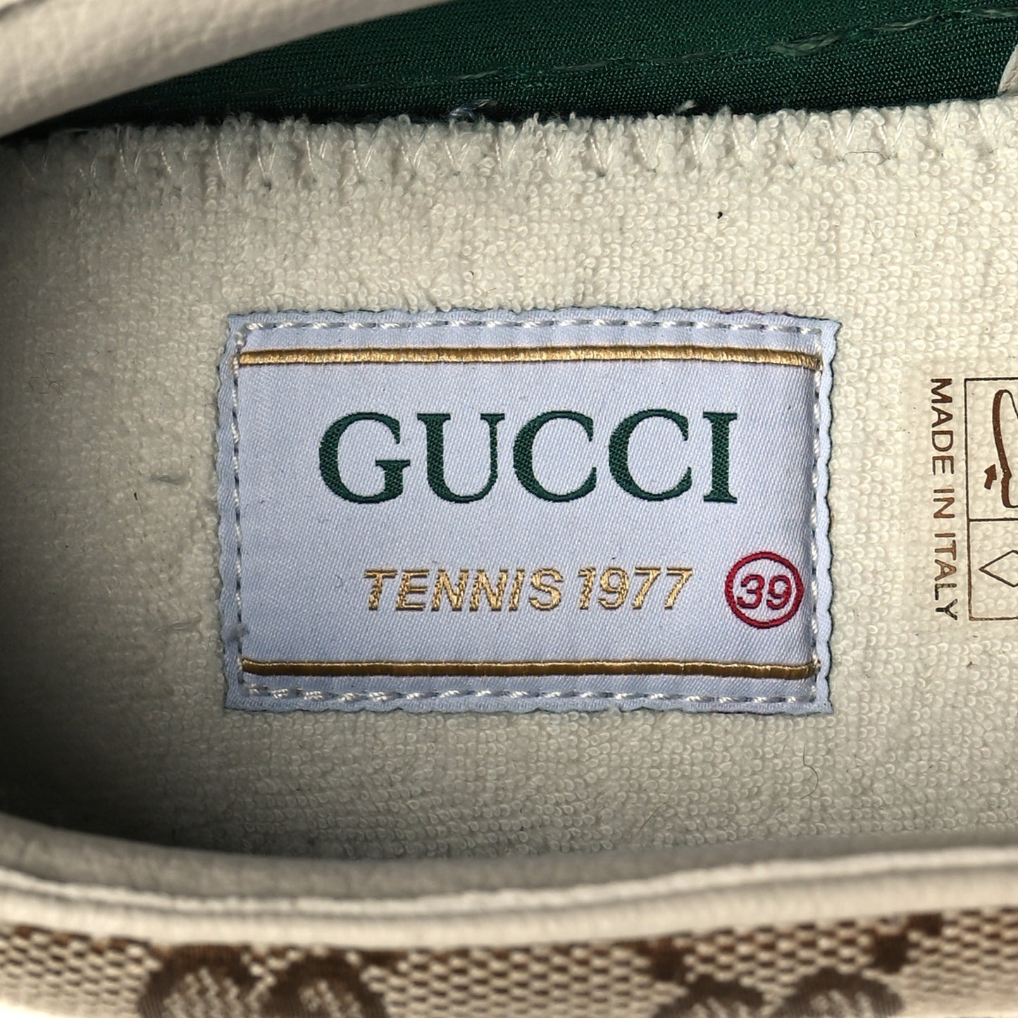 GG Monogram Womens 1977 Tennis Slip On 30mm Sneakers 39 Beige Ebony Mystic White