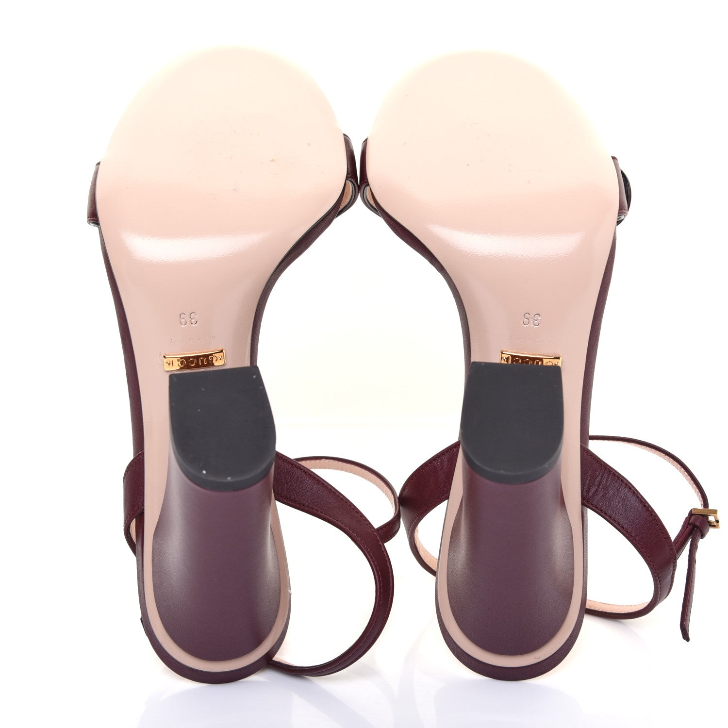 Gucci Lifford Calfskin GG Marmont Ankle Wrap 105mm Sandals 39 Vintage Bordeaux 5 of 7