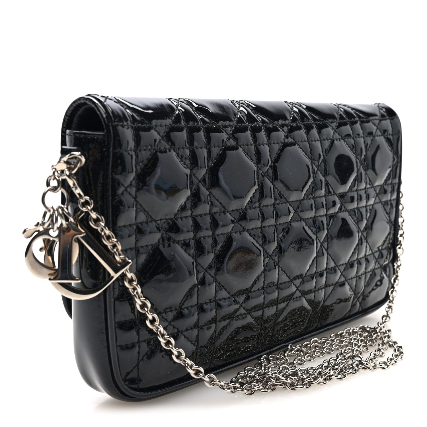 Christian Dior Patent Cannage Wallet on Chain Pouch Black 3 of 9