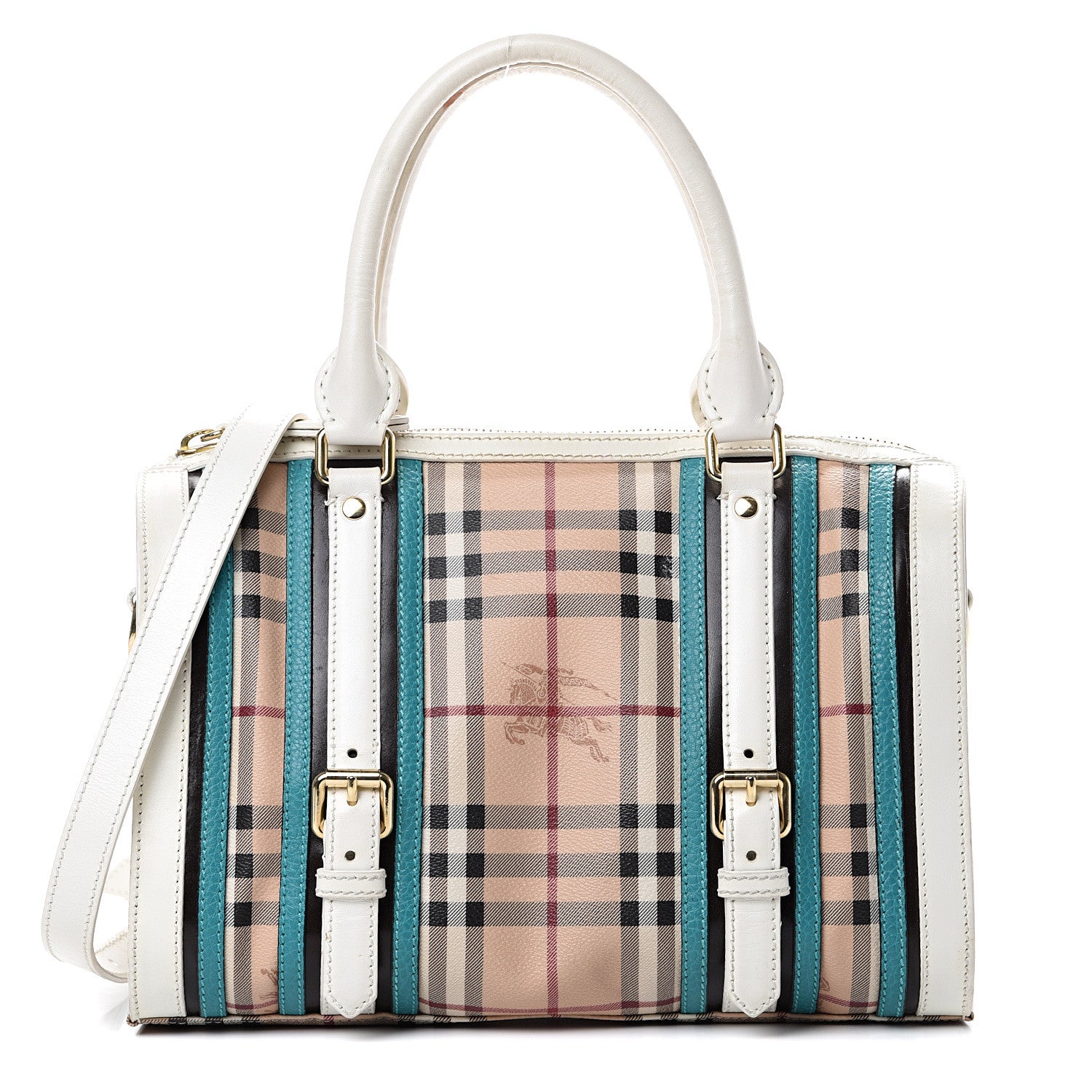 Burberry Haymarket Check Medium Alchester Bowling Bag White Aqua 1 of 21