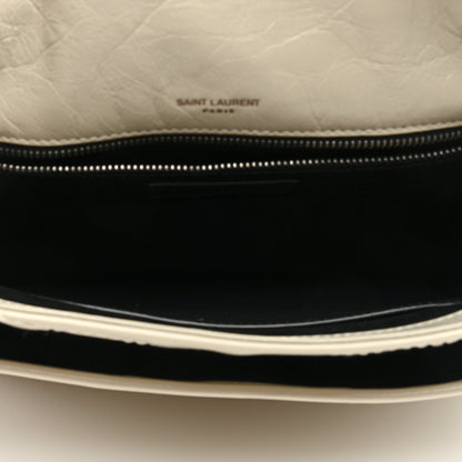 Saint Laurent Crinkled Calfskin Matelasse Monogram Medium Niki Chain Satchel Blanc Vintage 4 of 7