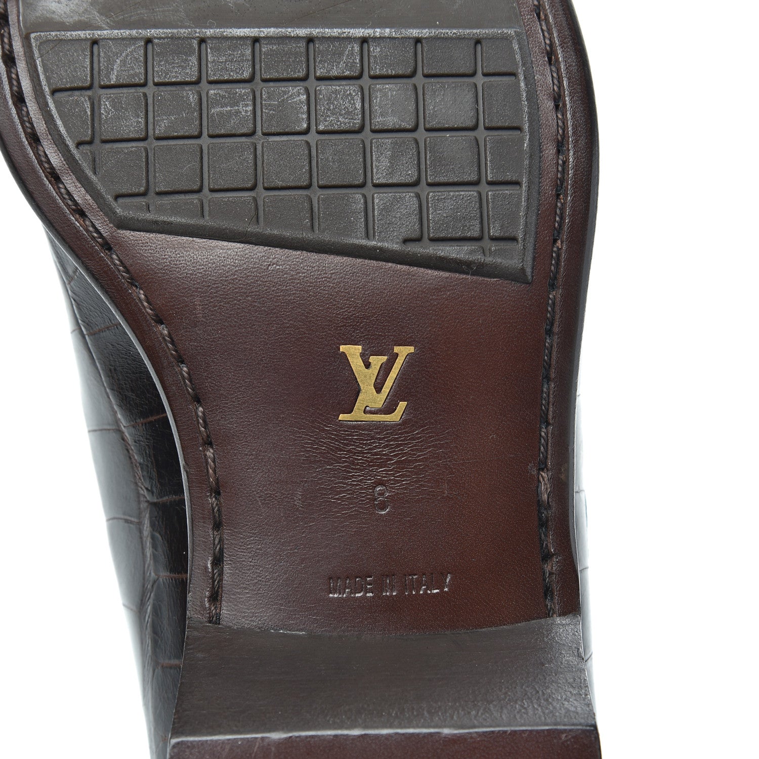 Louis Vuitton Calfskin Crocodile Embossed Mens Loafers 8 Brown 6 of 7