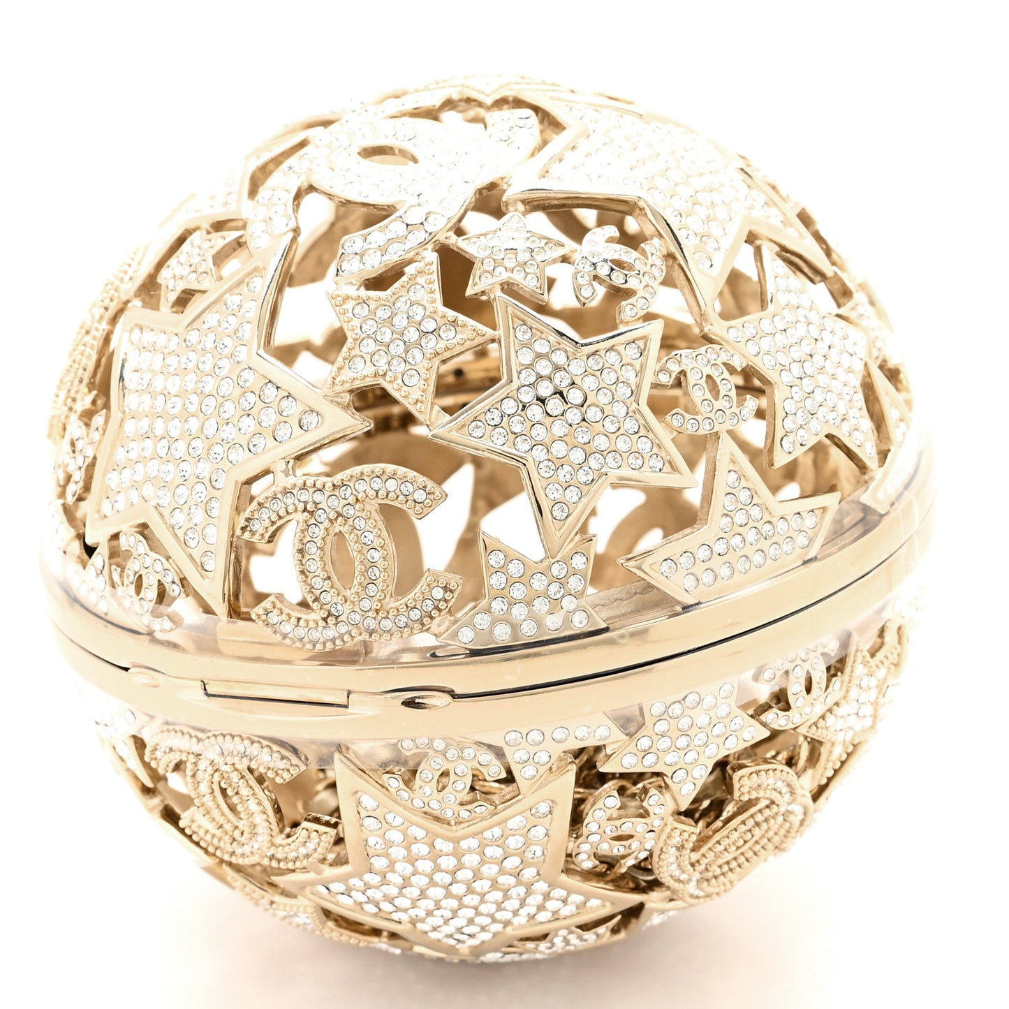 Metal Strass Crystal Sphere Minaudiere Clutch Gold