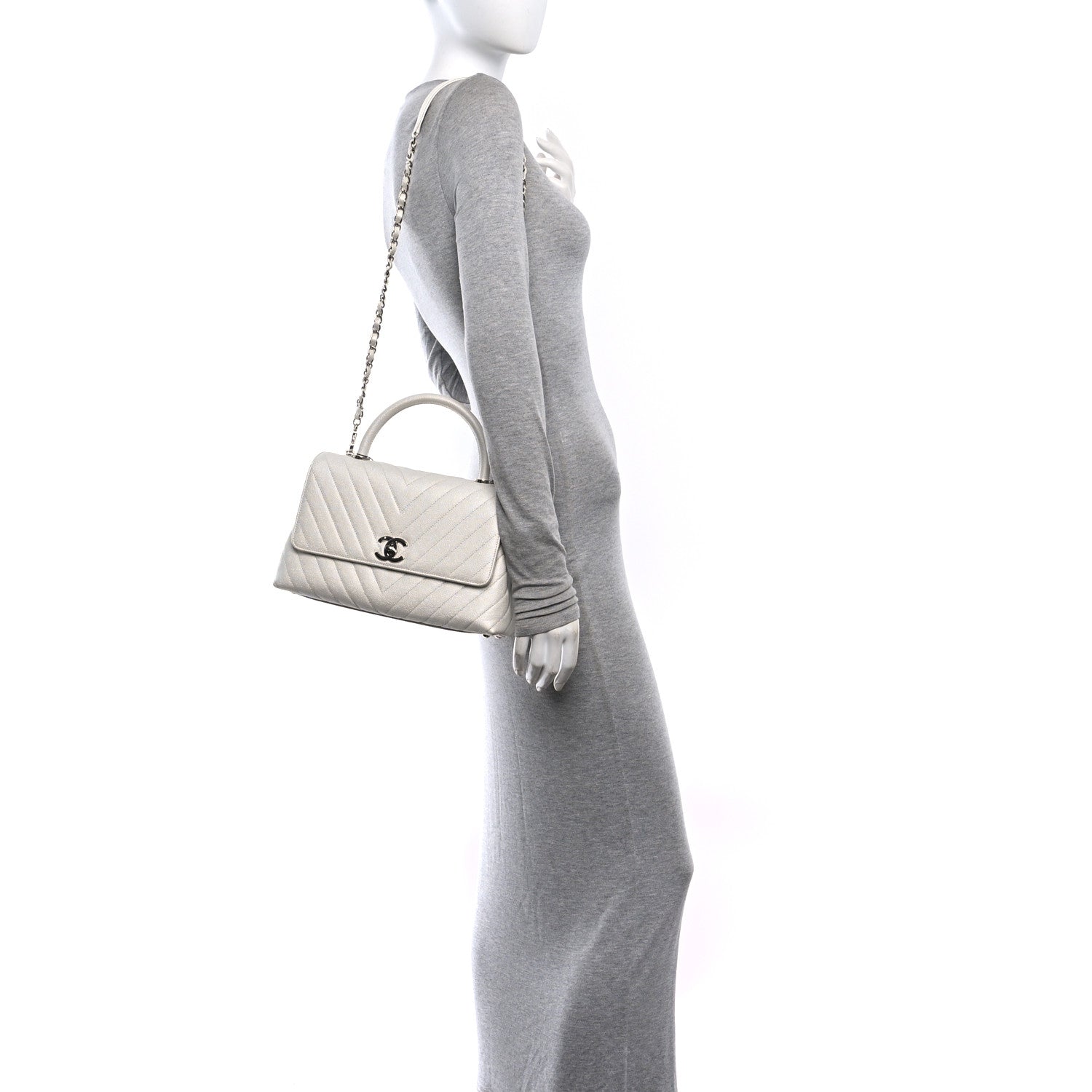 Chanel Iridescent Caviar Chevron Quilted Small Coco Handle Flap White 2 of 10