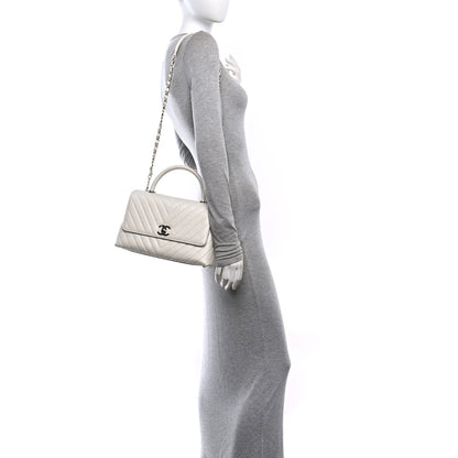 Chanel Iridescent Caviar Chevron Quilted Small Coco Handle Flap White 2 of 10