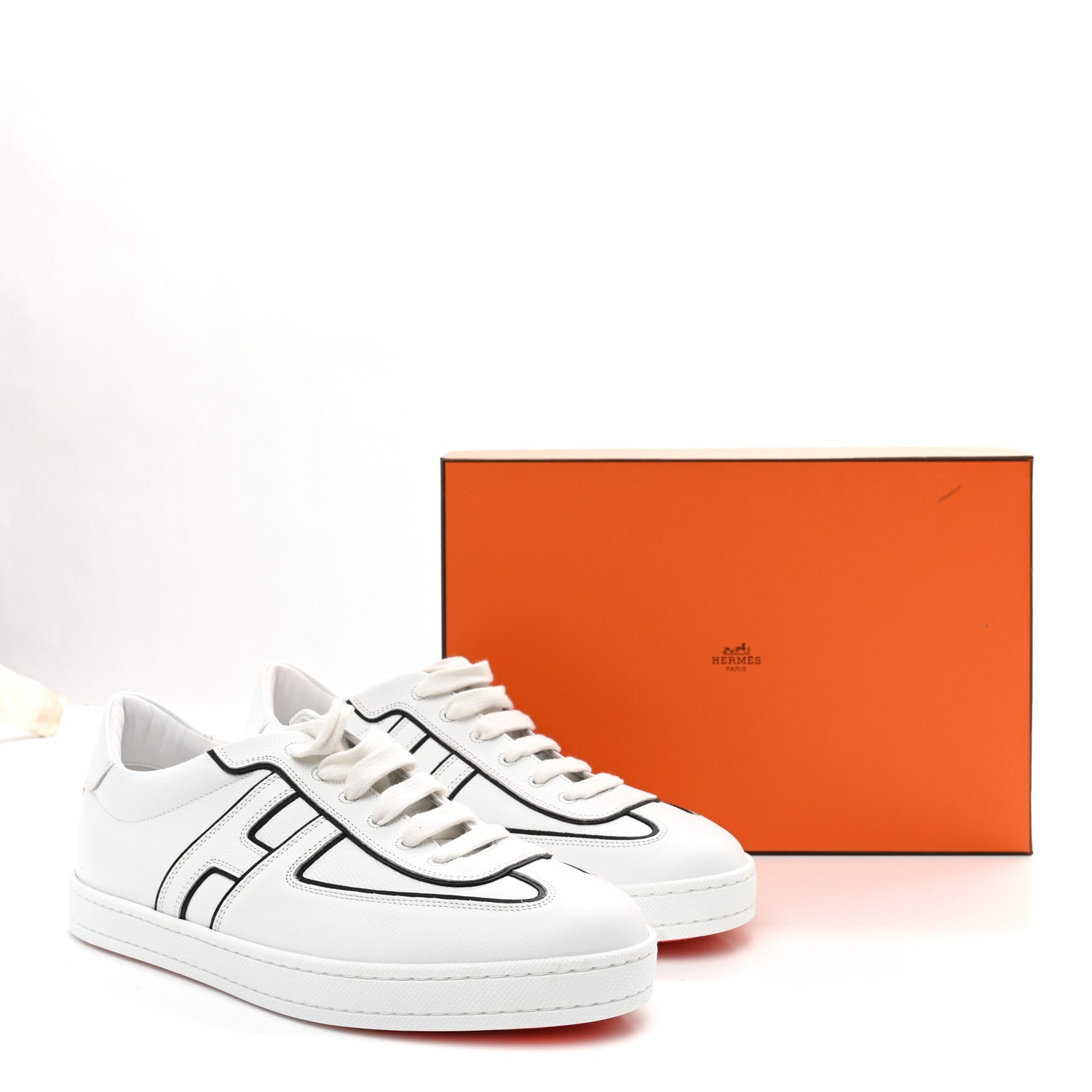 Hermes Epsom Mens Boomerang Sneakers 42 White Black 1878572