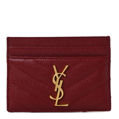 Saint Laurent Grain De Poudre Matelasse Chevron Monogram Credit Card Case Opyum Red 1 of 7