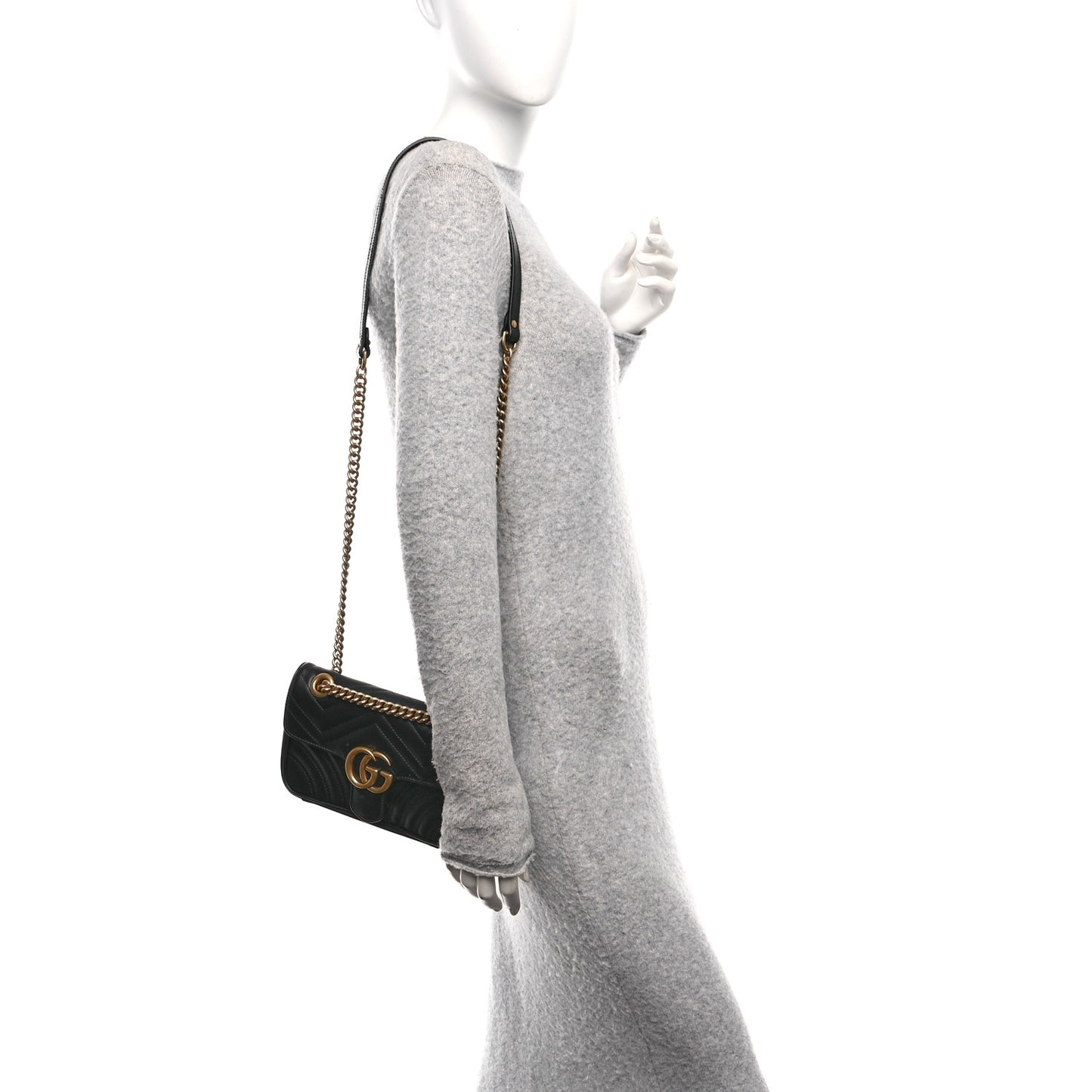 Calfskin Matelasse Mini GG Marmont Shoulder Bag Black