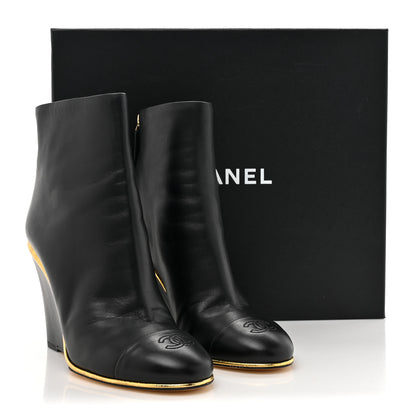 Chanel Lambskin Cap Toe Open Wedge 38 Black 10 of 10