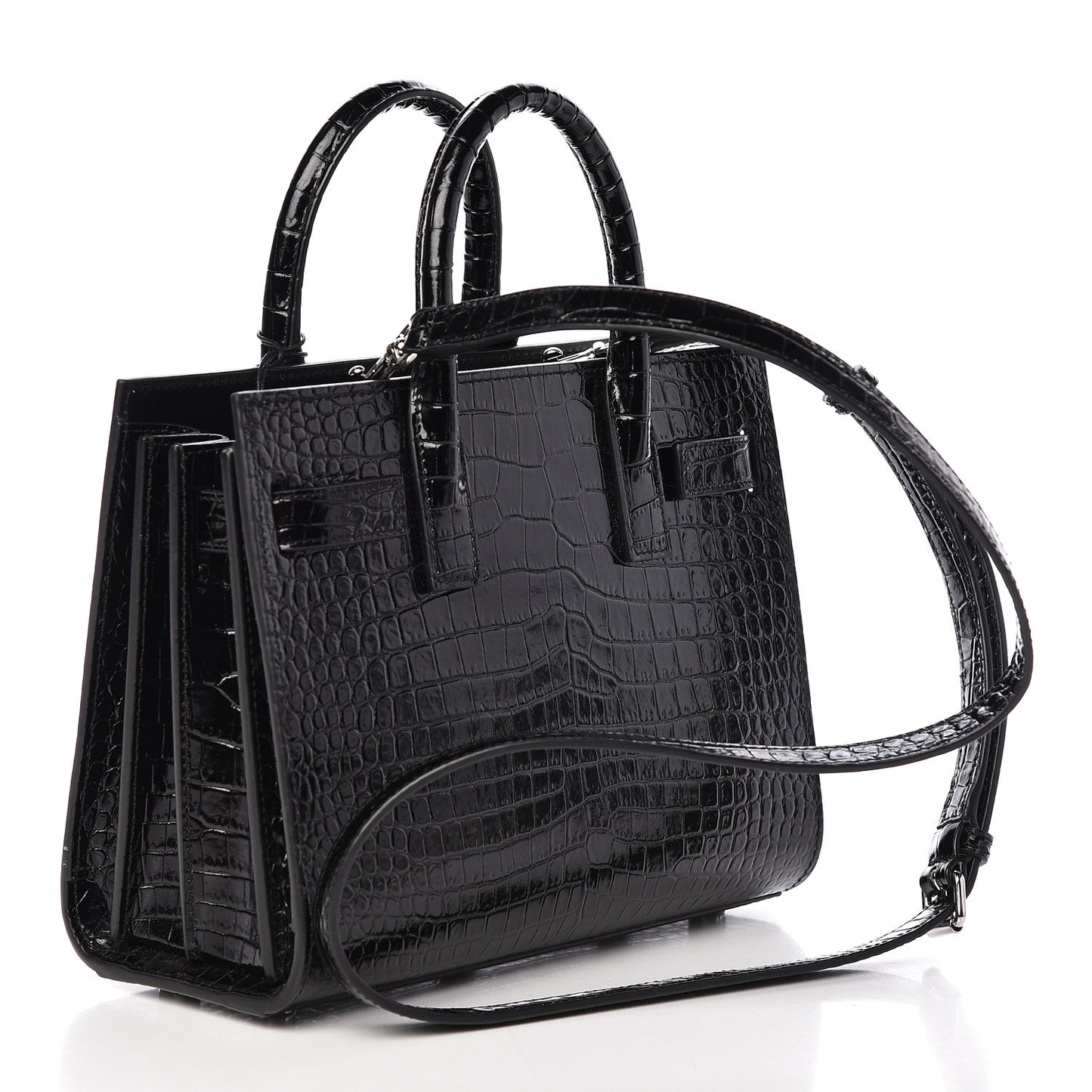 Calfskin Crocodile Embossed Nano Sac De Jour Black