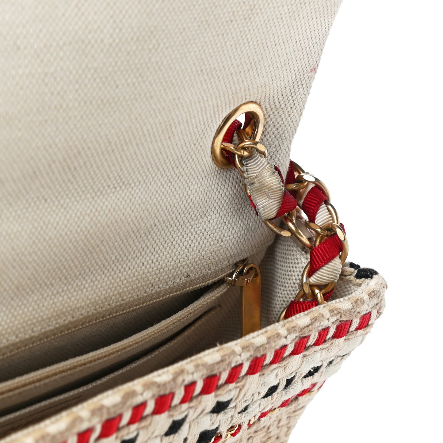 Cotton Raffia Lambskin Woven Mini Rectangular Flap Beige Red Black