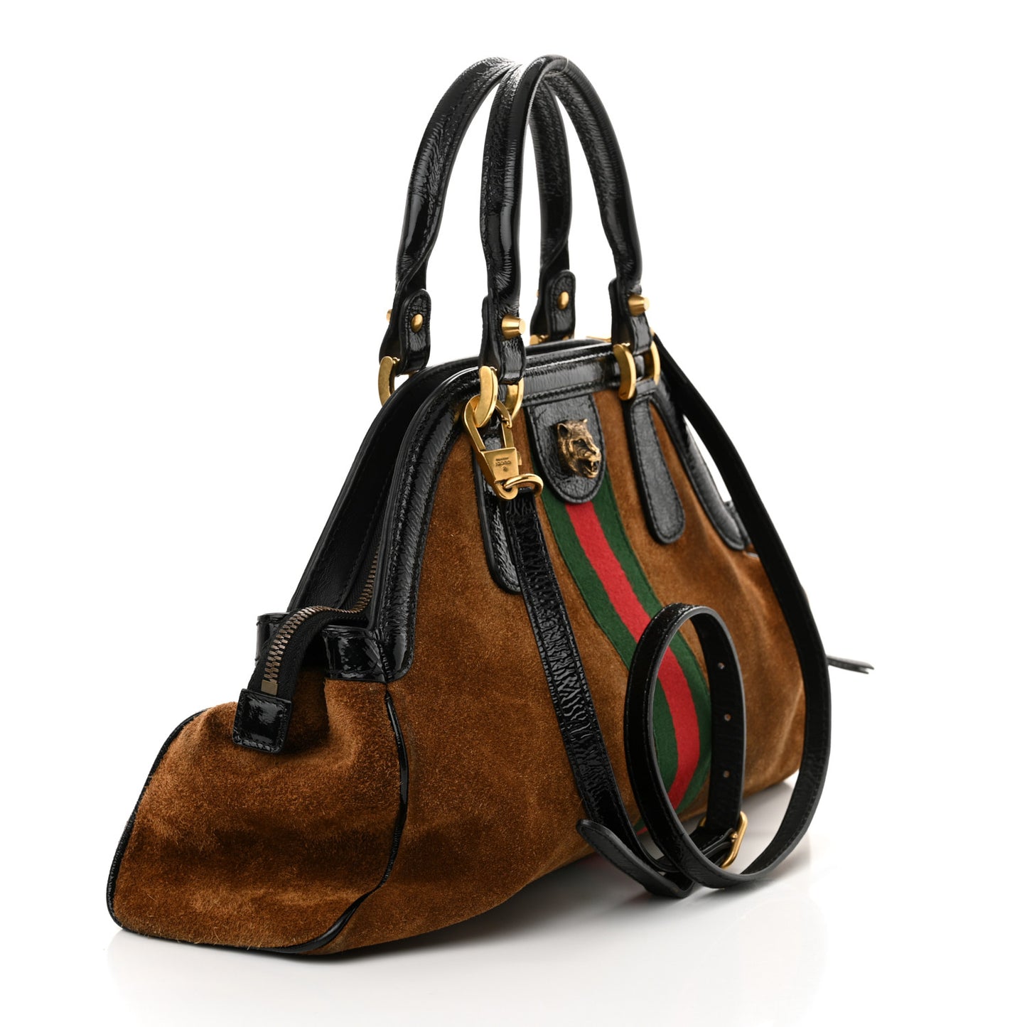 Suede Ophidia Medium Re(Belle) Top Handle Bag Nocciola Black