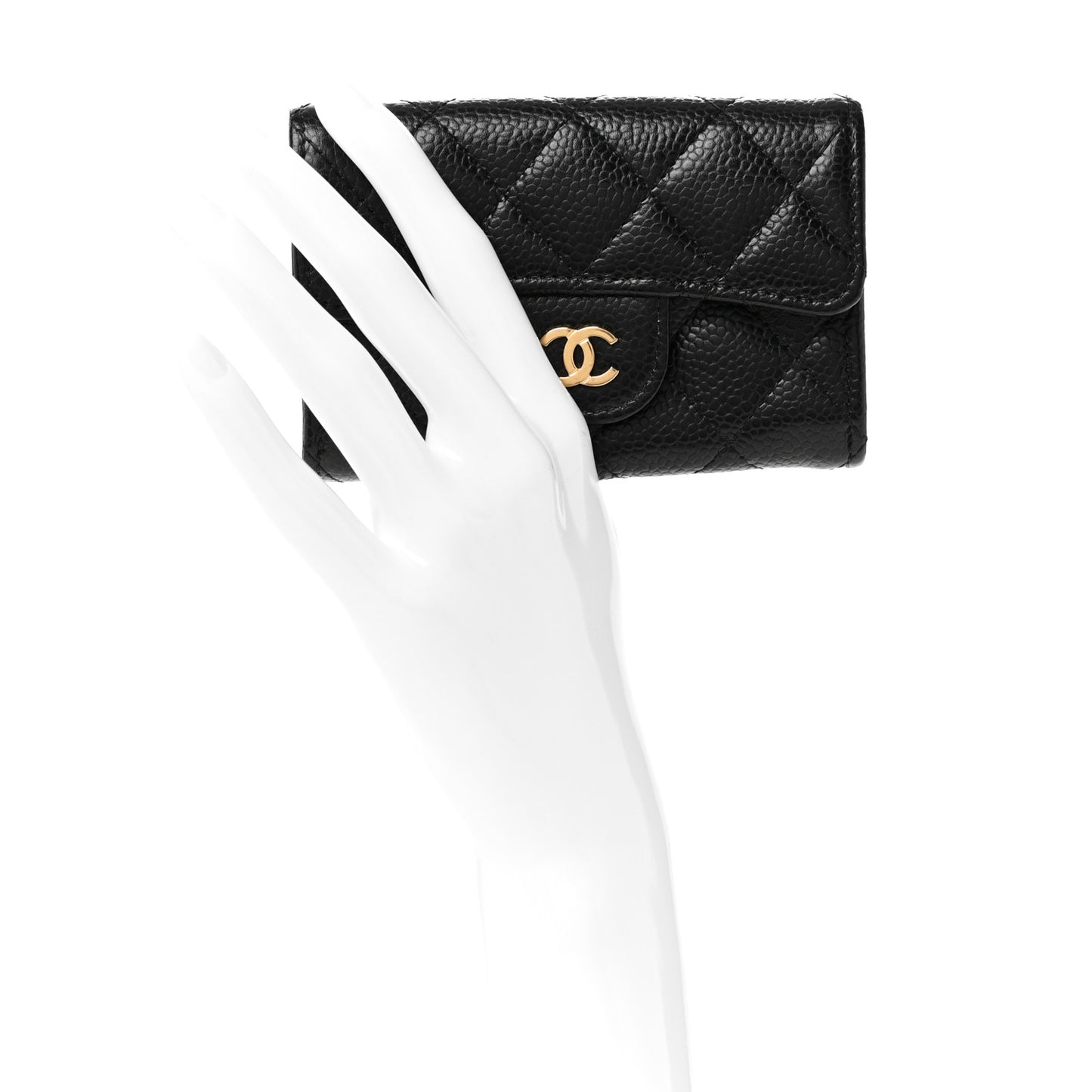 Caviar Quilted Flap Card Holder Wallet Black