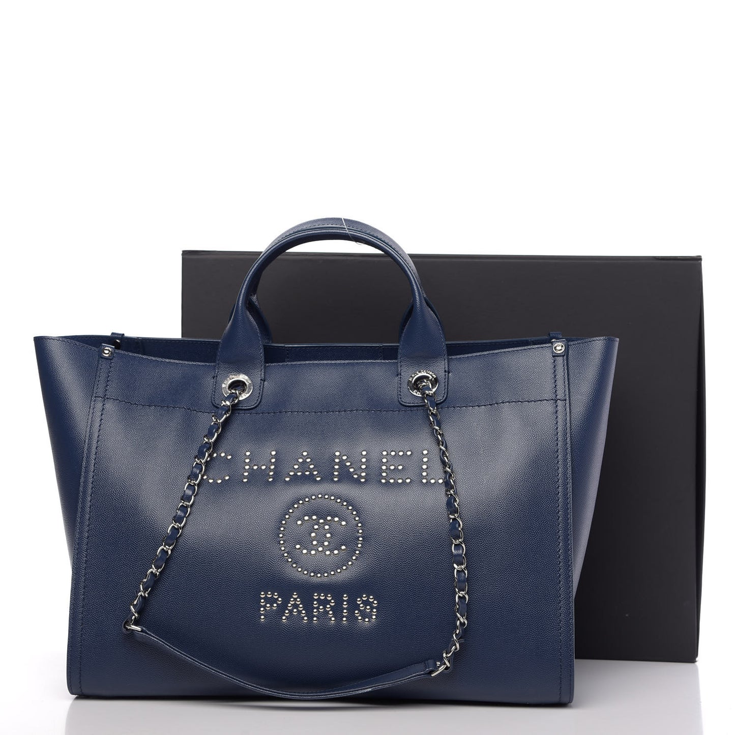 Caviar Large Studded Deauville Tote Navy