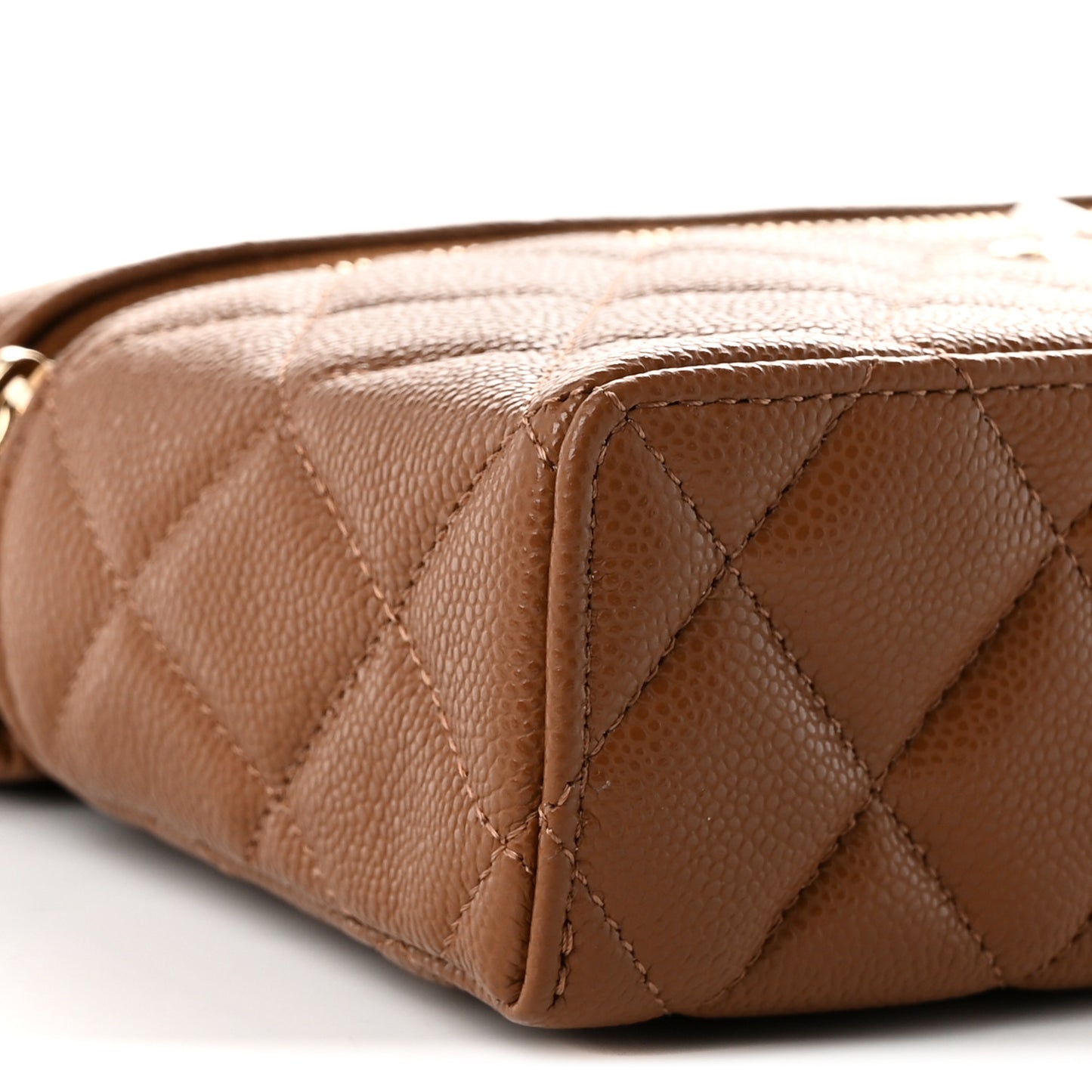 Caviar Quilted Top Handle Slim Vanity With Chain Camel