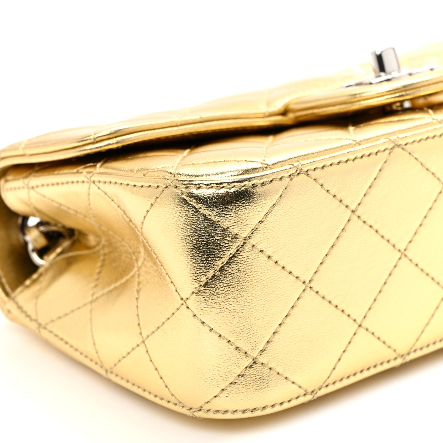 Chanel Metallic Lambskin Quilted Mini Rectangular Pearl Crush Flap  Gold 9 of 11