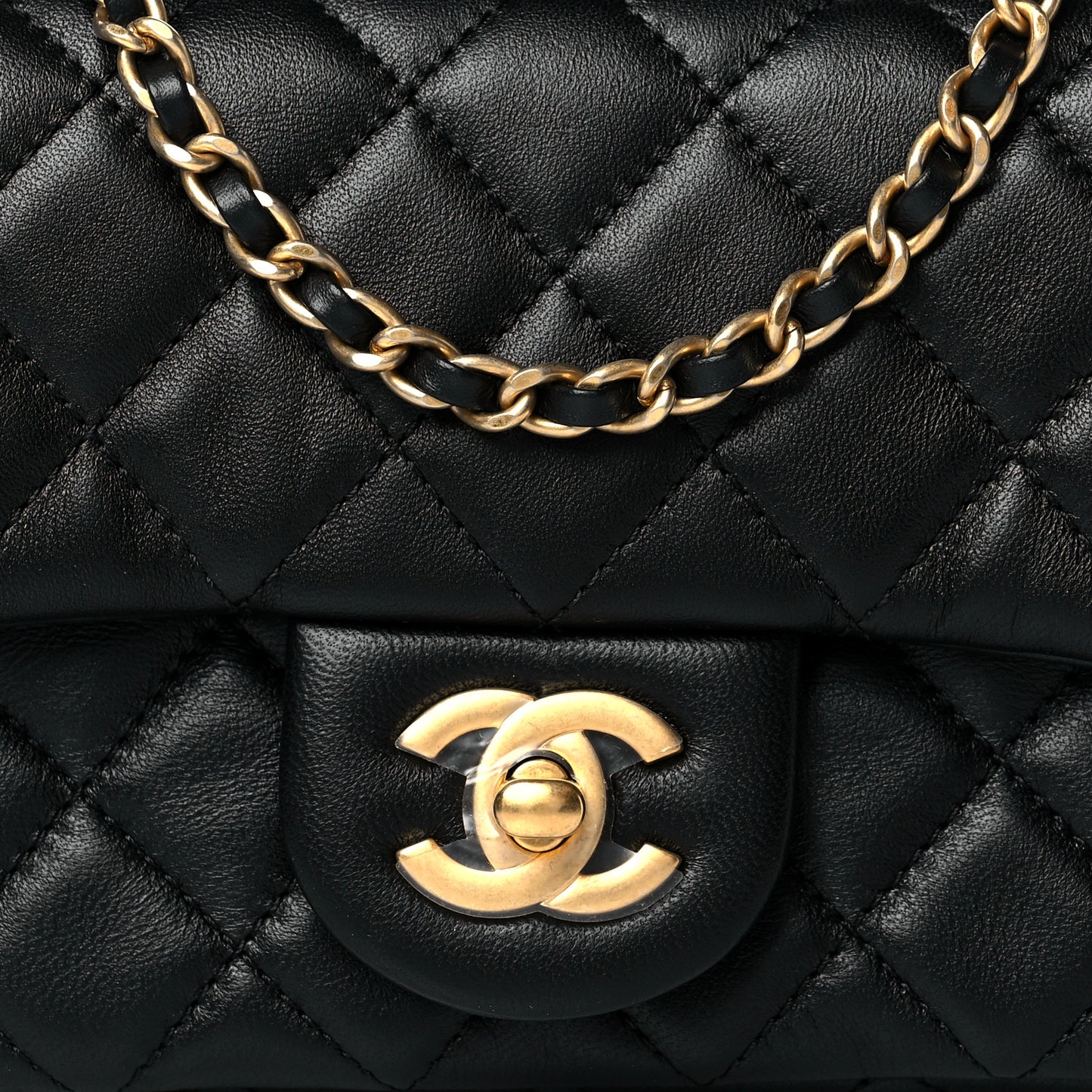 Lambskin Quilted Mini Rectangular Pearl Crush Flap Black