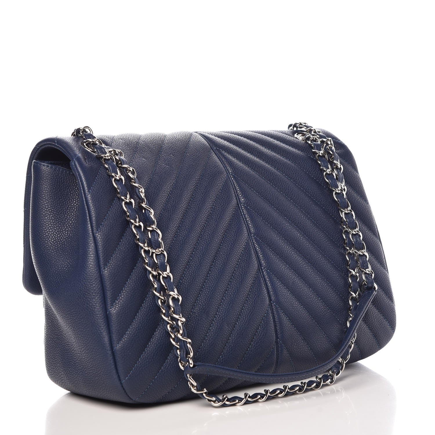 Chanel Caviar Chevron Quilted Large Puffy CC Flap Navy 3 of 8
