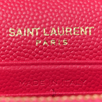Saint Laurent Grain De Poudre Matelasse Chevron Monogram Chain Wallet Hot Pink 7 of 10