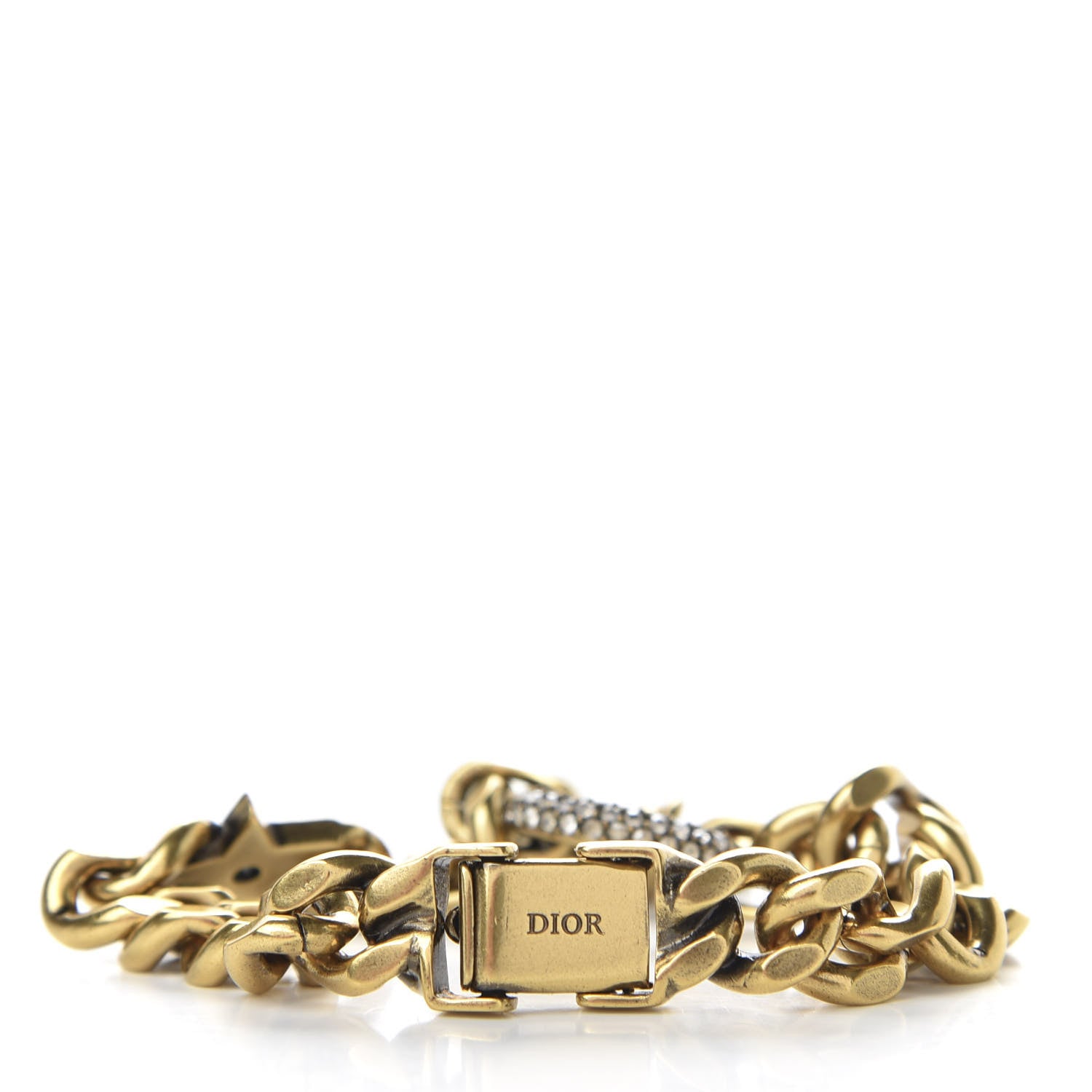 Christian Dior Crystal Pearl Clover Chain Bracelet Gold 3 of 5