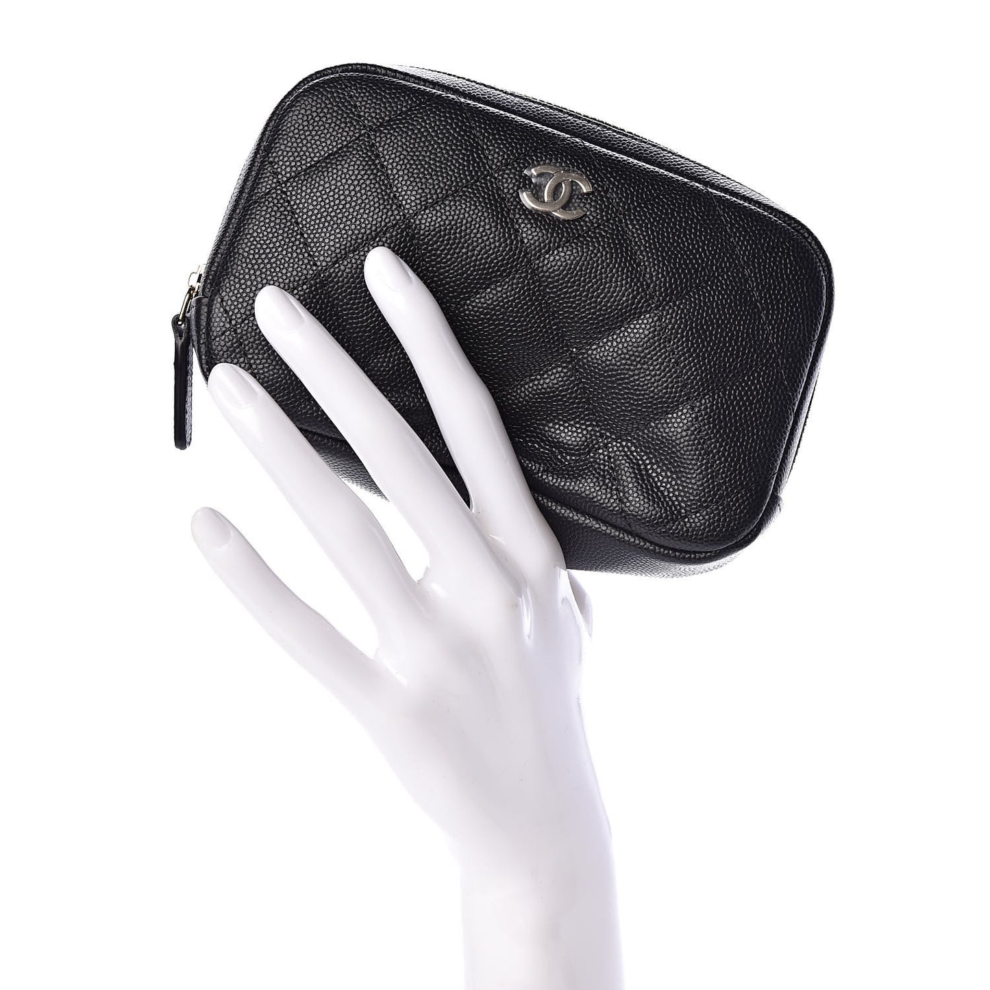 Caviar Quilted Small Curvy Pouch Cosmetic Case Black