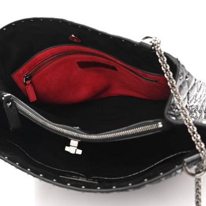 Valentino Garavani Craquele Nappa Rockstud Spike Shoulder Tote Black 5 of 9
