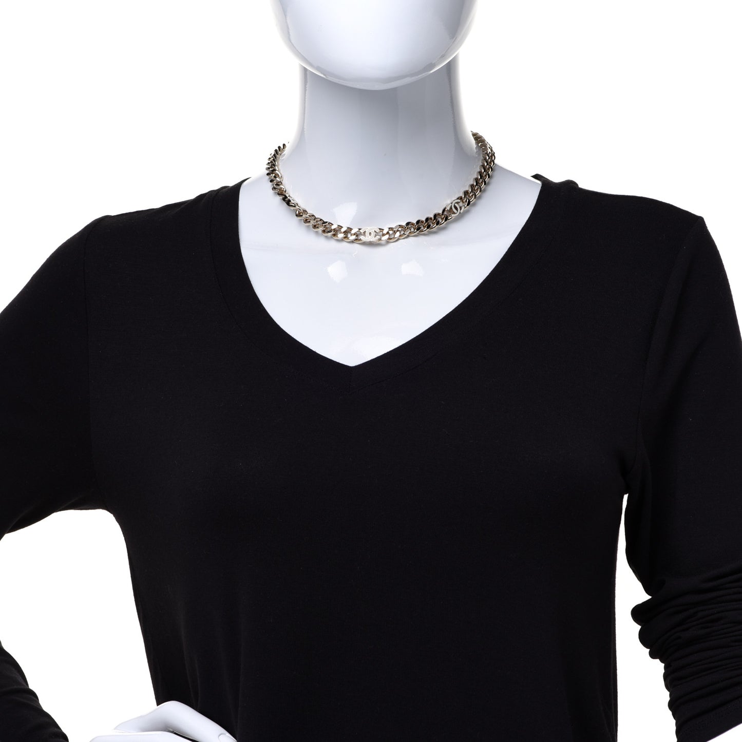 Metal Enamel Chain CC Choker Gold White