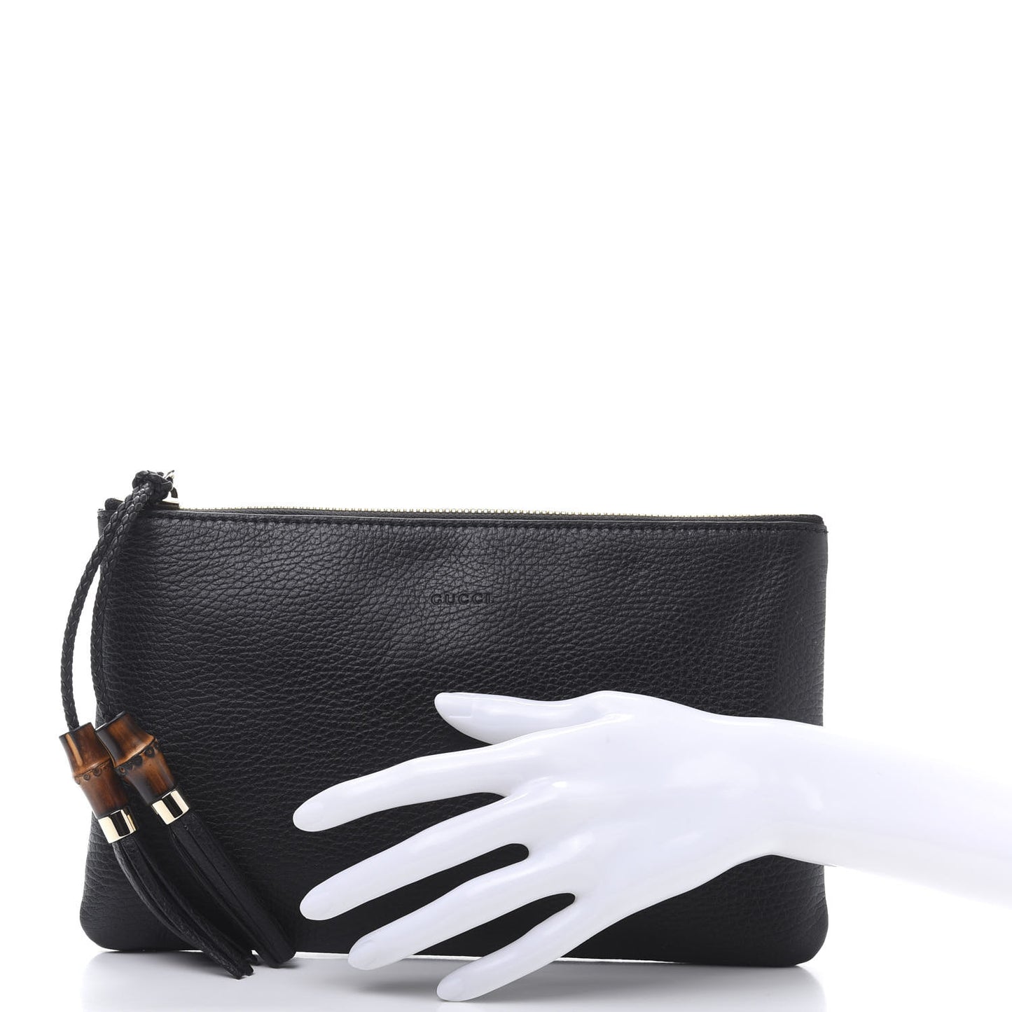 Pebbled Calfskin Large Bamboo Clutch Black