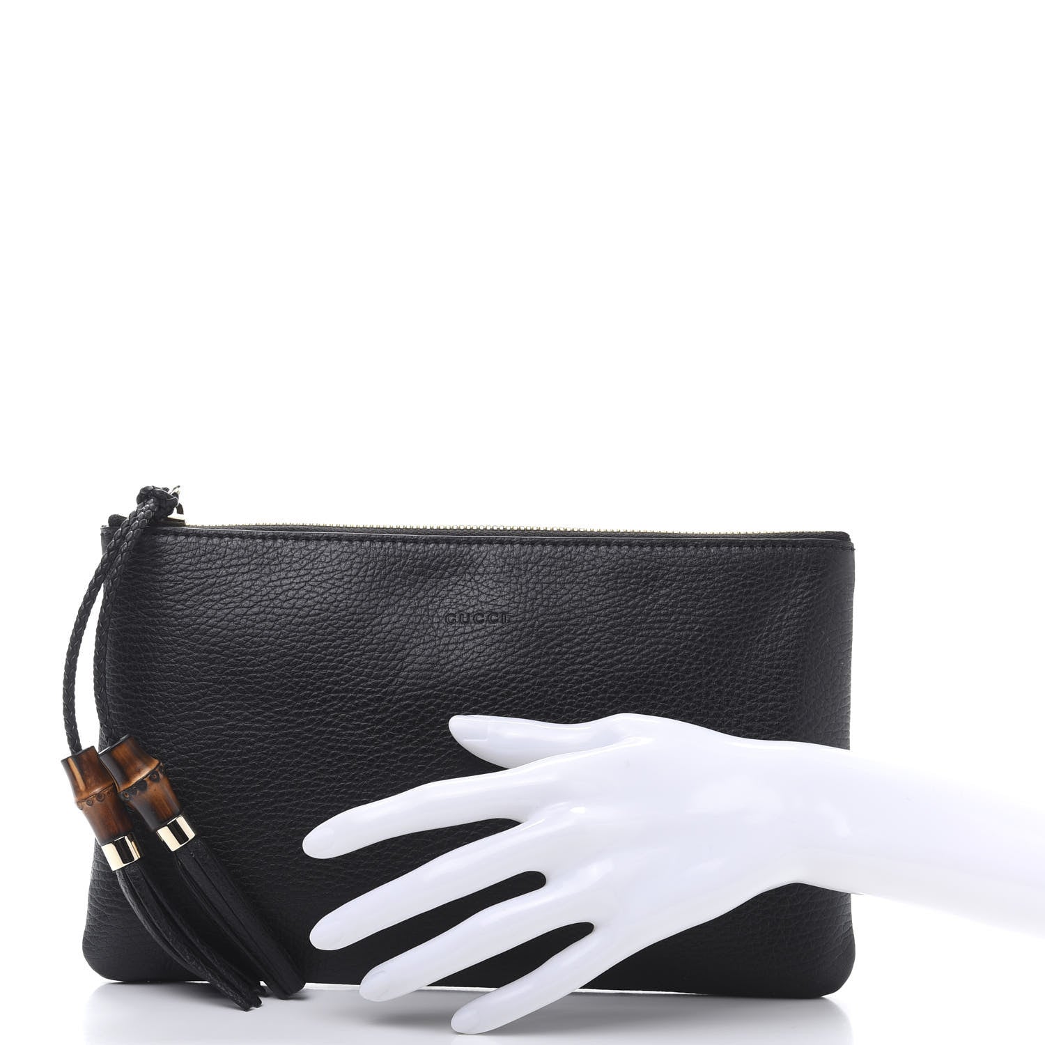 Gucci Pebbled Calfskin Large Bamboo Clutch Black 2 of 11